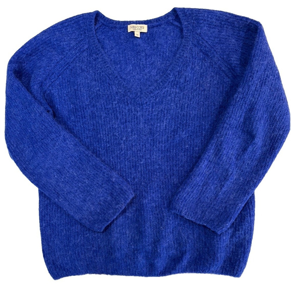 SARA CORSI Royal Blue Baby Alpaca Blend Sweater Size M Knit Pullover Made Italy